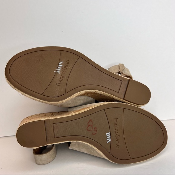 Franco Sarto Womens Julien Open Toe Suede Wedges Sz 10M Suede Taupe Worn 1X! - Picture 11 of 14